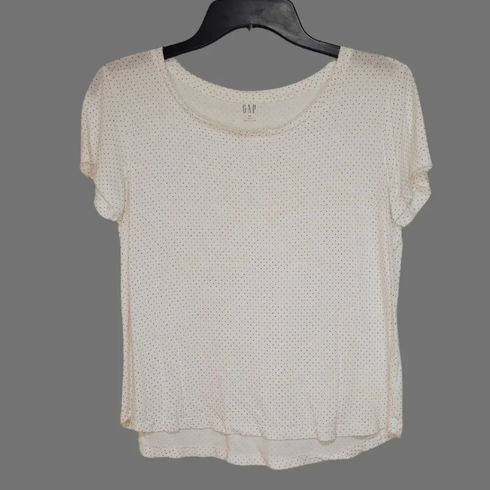 GAP Soft White Polkadot Short Sleeve Luxe Tee Women's Size XS